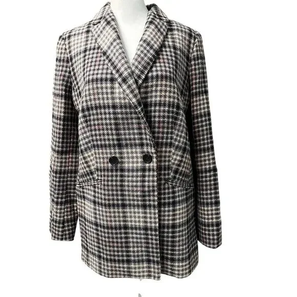 Talbots Herringbone Plaid Double Breasted Blazer Academia Career Preppy Size 8 - Picture 2 of 16
